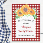 Family Reunion Sunflower Save The Date  Announcement Postcard<br><div class="desc">Are you planning a family reunion?
Let your family know the reunion date with these charming Save The Date postcards. 
They are decorated with watercolor sunflowers and foliage on a red check background.
Easily customizable.
Original Watercolor © Michele Davies.</div>