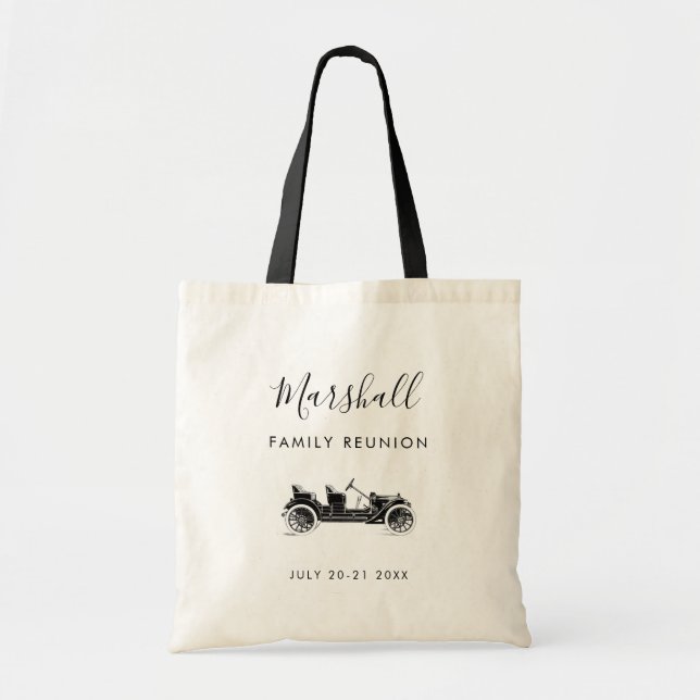 Family Reunion Tote Bag with Vintage Car (Front)
