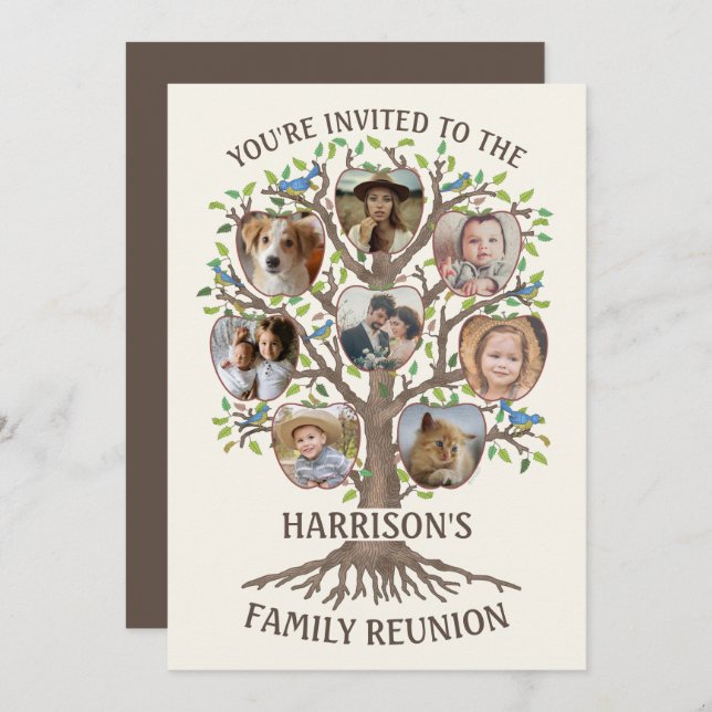 Family Reunion Tree Get Together 8 Photo Collage Invitation (Front/Back)