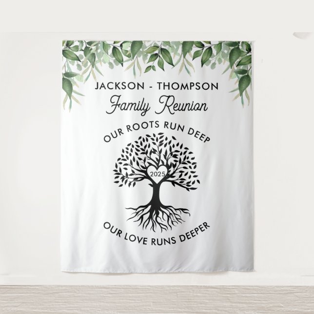 Family reunion tree greenery backdrop banner tapestry (Front)