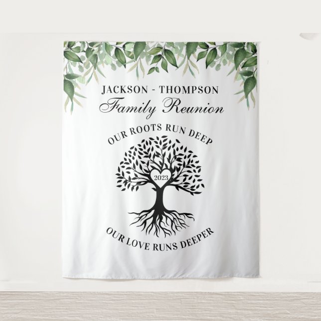 Family reunion tree greenery backdrop banner tapestry (Front)