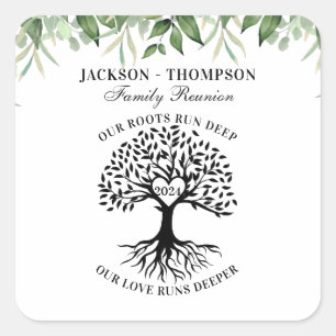 Family reunion tree greenery  square sticker