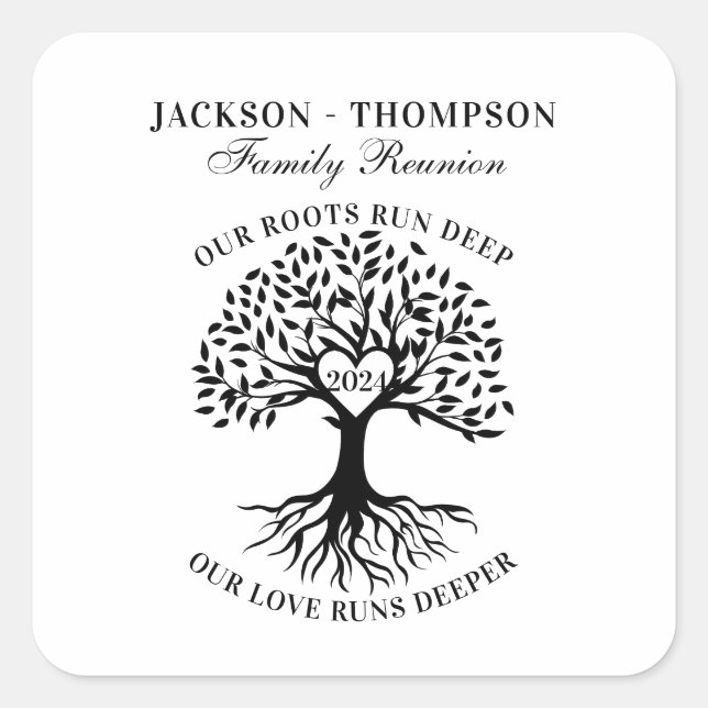 Family reunion tree greenery  square sticker (Front)