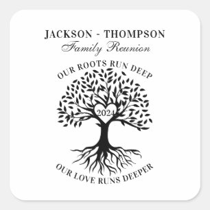 Family reunion tree greenery square sticker
