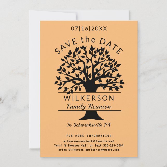 Family Reunion Tree Peach Save The Date Card (Front)