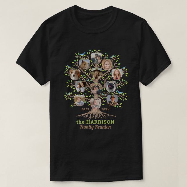 Family Reunion Tree Photo Collage Custom 12 Pic Dk T-Shirt (Design Front)