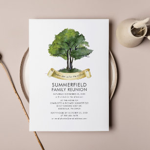 Family Reunion Tree Ribbon Watercolor Typography Invitation
