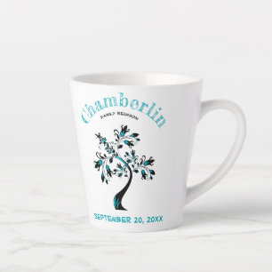 Family Reunion Trendy Aquamarine Floral Artwork Latte Mug