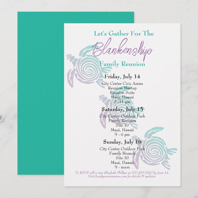 Family Reunion Tribal Art Turtle Three Day Event  Invitation (Front/Back)