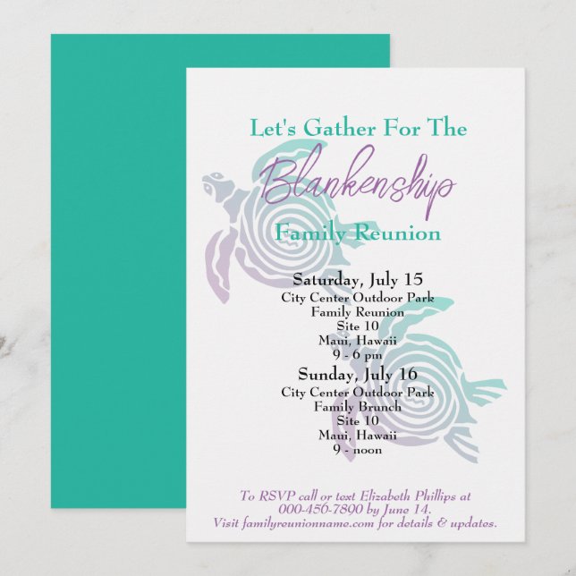 Family Reunion Tribal Art Turtle Two Day Event  Invitation (Front/Back)