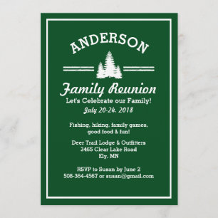 Family Reunion Trip   Rustic Pine Trees Lake House Invitation