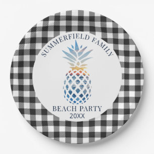 Family Reunion Tropical Beach Summer Party Gingham Paper Plate