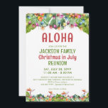 Family Reunion Tropical Christmas in July Invitation<br><div class="desc">Invite family members to your tropical or luau themed Christmas in July Family Reunion with this invitation featuring watercolor palm leaves and tropical flowers adorned with festive, bright Christmas holiday lights, the greeting ALOHA and your custom text in your choice of font styles and colours. ASSISTANCE: For help with design...</div>