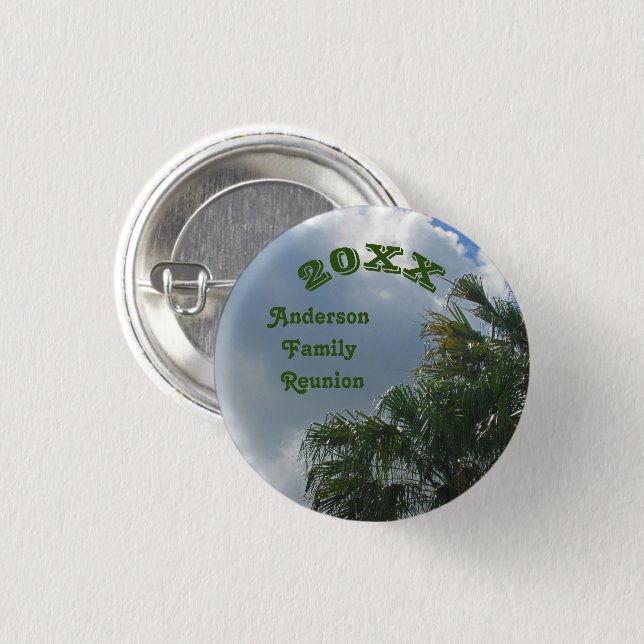 Family Reunion Tropical Palm Tree Beach Vacation 1 Inch Round Button (Front & Back)