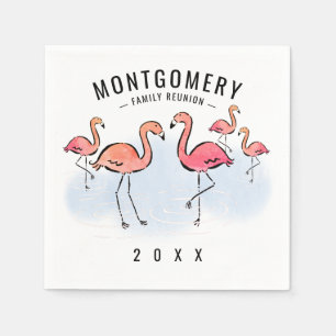Family Reunion Tropical Pink Flamingo Custom Name Napkin