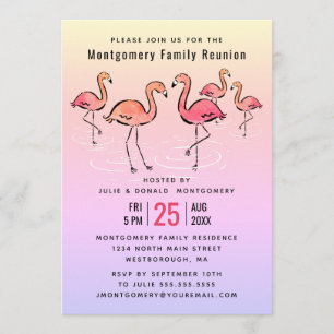 -Family Reunion Tropical Watercolor Flamingo Invitation