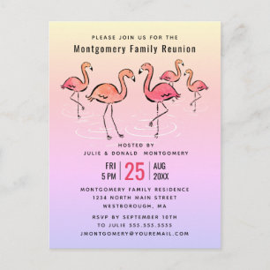 -Family Reunion Tropical Watercolor Flamingo Invitation Postcard