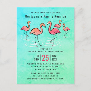 -Family Reunion Tropical Watercolor Flamingo Invitation Postcard