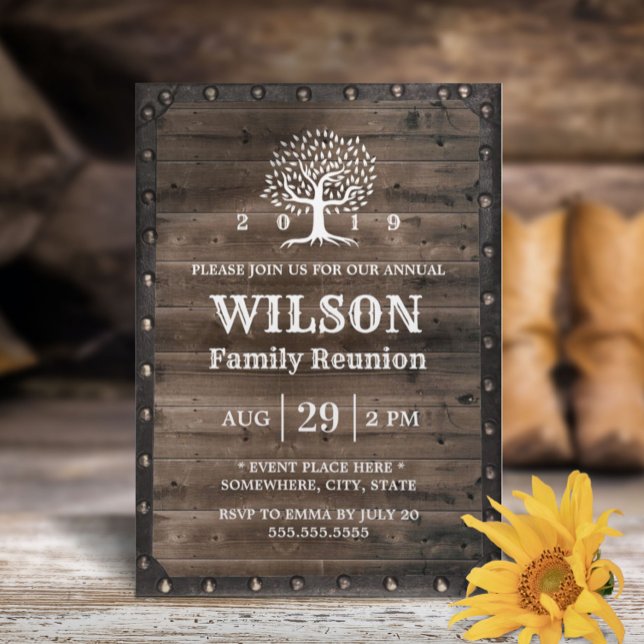Family Reunion Vintage Framed Rustic Family Tree Invitation (Creator Uploaded)