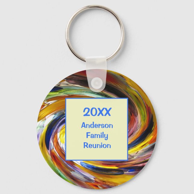 Family Reunion Vivid Tie Dye Swirl Abstract Event Keychain (Front)