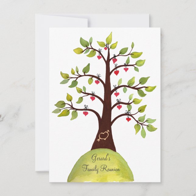 Family Reunion Watercolor Heart Tree Invite (Front)