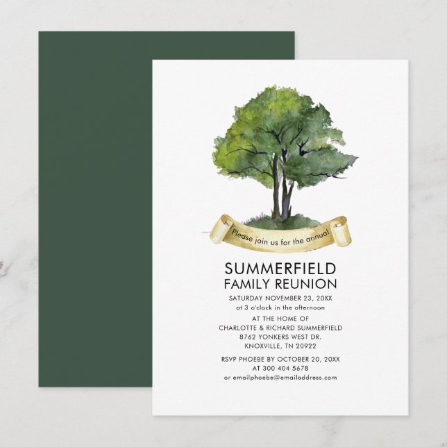 Family Reunion Watercolor Tree Modern Invitation (Front/Back)