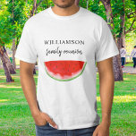 Family Reunion Watermelon T-Shirt<br><div class="desc">This Family Reunion T-shirt is decorated with a red watercolor watermelon.
Perfect for your summer family BBQ, picnic, or cookout.
Easily customizable.
As we create our artwork you won't find this exact image from other designers.
Original Watercolor © Michele Davies.</div>
