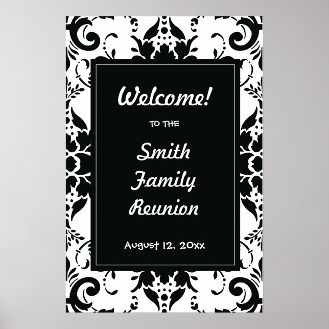 Family Reunion Welcome Sign Damask (Front)