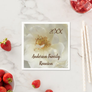 Family Reunion White Rose Photo Floral Gathering Napkin