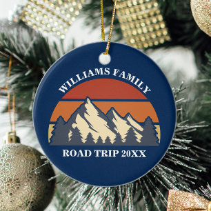 Family Road Trip Vacation Mountains Custom Reunion Ceramic Ornament