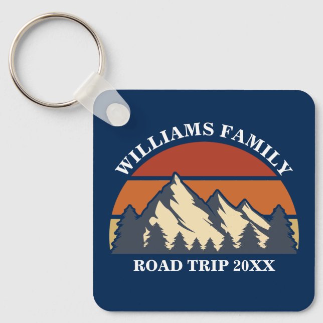 Family Road Trip Vacation Mountains Custom Reunion Keychain (Front)