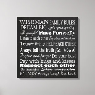 Family Rules Last Name 20x20 Wrapped Canvas