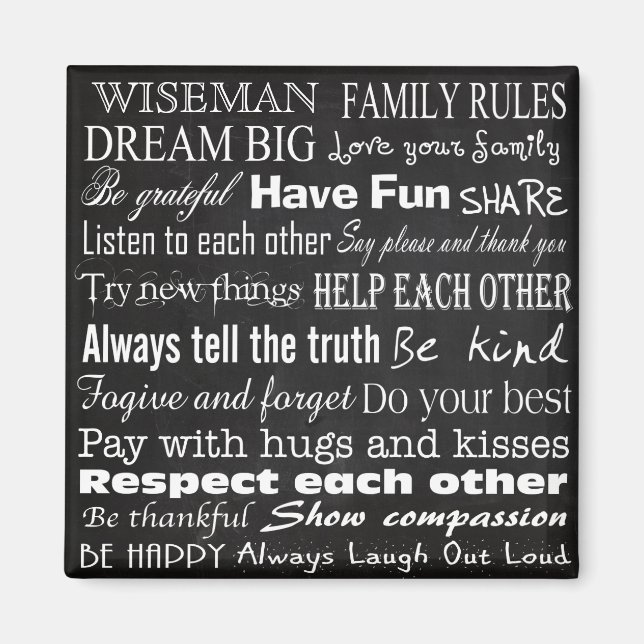 Family Rules Last Name Personalized Custom Magnet (Front)