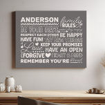 Family Rules Personalized Name Positive Grey Faux Canvas Print<br><div class="desc">Create a warm and welcoming atmosphere in your home with this personalized grey canvas print. Featuring a modern design with heartwarming family rules and space to add your family name in white text, this wall art is a beautiful way to celebrate your unique bond. A perfect addition to your living...</div>