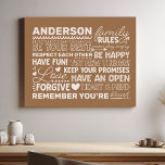 Family Rules Personalized Name Positive Tan Faux Canvas Print<br><div class="desc">Create a warm and welcoming atmosphere in your home with this personalized tan canvas print. Featuring a modern design with heartwarming family rules and space to add your family name in white text, this wall art is a beautiful way to celebrate your unique bond. A perfect addition to your living...</div>