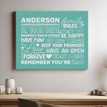 Family Rules Personalized Name Positive Teal Faux Canvas Print<br><div class="desc">Create a warm and welcoming atmosphere in your home with this personalized teal canvas print. Featuring a modern design with heartwarming family rules and space to add your family name in white text, this wall art is a beautiful way to celebrate your unique bond. A perfect addition to your living...</div>