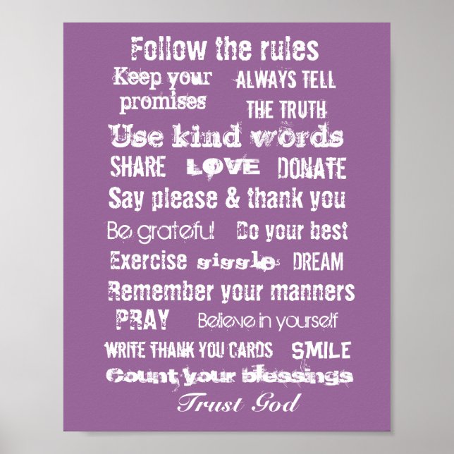 Family rules wall hanging poster (Front)