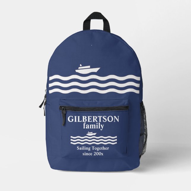 Family Sailing Boat Cruise Matching Printed Backpack (Front)