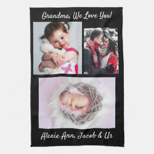 Family says, "I Love You" Grandma PersonalizeBlack Kitchen Towel