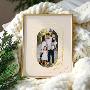 Family Script Classy Chic Christmas Bow Arch Photo Foil Prints
