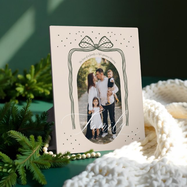 Family Script Classy Chic Christmas Bow Arch Photo Plaque (Family Script Classy Chic Christmas Bow Arch Photo Plaque)