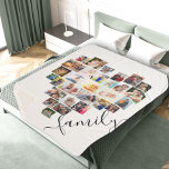 Family Script Heart Shaped Photo Collage White Sherpa Blanket<br><div class="desc">Create your own personalized blanket with 29 of your favourite photos. The photo template is set up to create a photo collage in the shape of a love heart, displaying your pictures in a mix of portrait, landscape and square instragram formats. Upload your photos working in rows, from top to...</div>