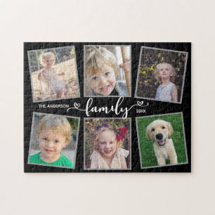 Family Script Hearts Photo Collage Jigsaw Puzzle