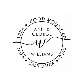 Family Script Monogram Personalized Return Address Rubber Stamp