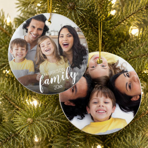 FAMILY Script Name 2 Photos Keepsake Ceramic Ornament
