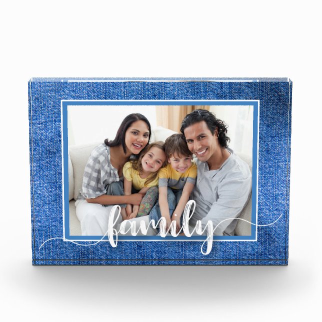 FAMILY Script Overlay Denim Photo Block (Front)