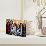 Family Script Overlay Photo Block<br><div class="desc">Create a sweet keepsake of your family vacation,  holidays,  or special moment with this modern freestanding acrylic photo block. Add your favourite horizontal / landscape oriented photo with "family" overlaid in white handwritten style modern calligraphy lettering.</div>