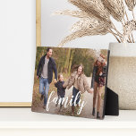Family Script Overlay Photo Plaque<br><div class="desc">Sweetly chic photo plaque features your favourite horizontal or landscape oriented photo with "family" as a white text overlay in hand lettered calligraphy script.</div>