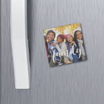 Family Script Overlay Photo Stone Magnets<br><div class="desc">Share a favourite everyday,  vacation or holiday family photo on this chic marble magnet featuring "family" in modern white handwritten script along the bottom. Makes a unique stocking stuffer for grandparents and relatives!</div>