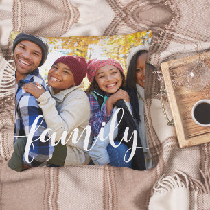 Family Script Overlay Photo Throw Pillow